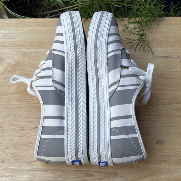 Keds Kate Spade Platform Triple Decker Women's Size 7.5 White Gray Striped Clean - Picture 4 of 12
